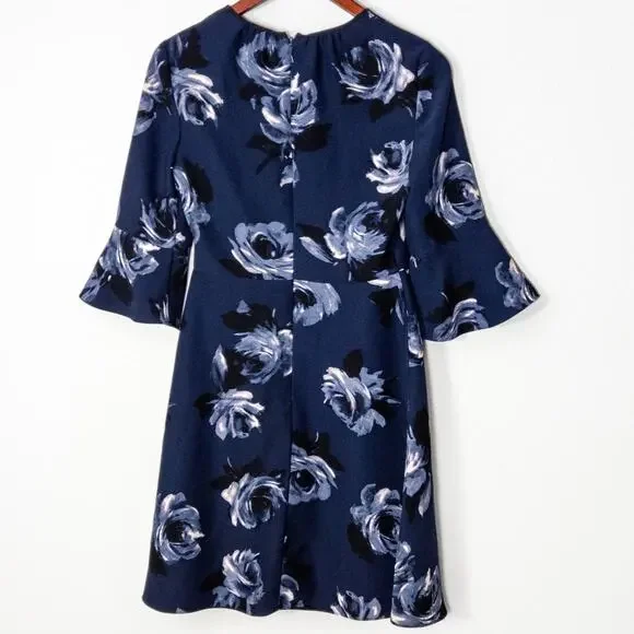 Kate Spade Night Rose Bell Sleeve Dress Size 0 Blue Romantic Botanical - Picture 3 of 11